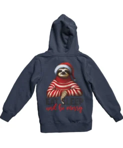 Sloth Eat Sleep Be Merry Christmas Back Printed Hoodie -Maria Kids Central Sloth Eat Sleep Be Merry Christmas Back Printed Graphic Hoodie 8Ball 9908
